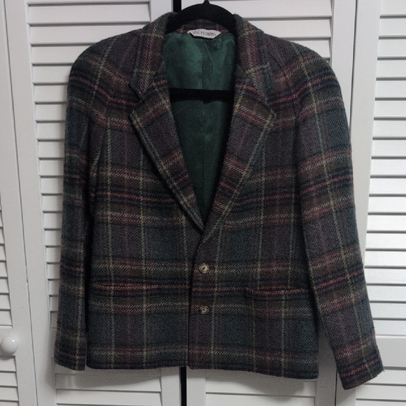 J.G. Hook Vintage Plaid Wool Blazer - Picture 1 of 11